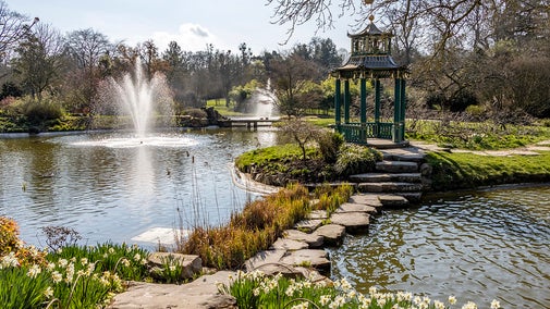 View of the Water Garden in Spring at Cliveden.